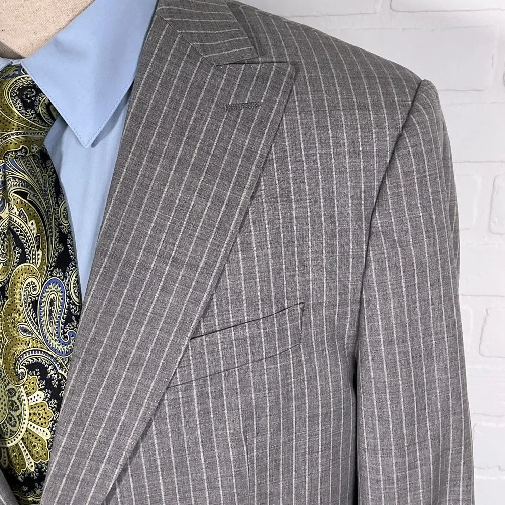 Banana Republic Blazer Men 44R Gray Pinstripe Trabaldo Togna‎ Wool Cashmere